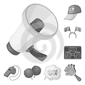 Fan and Attributes monochrome icons in set collection for design. Sports Fan vector symbol stock web illustration.