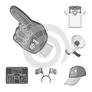 Fan and Attributes monochrome icons in set collection for design. Sports Fan vector symbol stock web illustration.