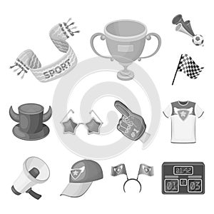 Fan and Attributes monochrome icons in set collection for design. Sports Fan vector symbol stock web illustration.