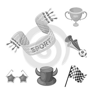 Fan and Attributes monochrome icons in set collection for design. Sports Fan vector symbol stock web illustration.