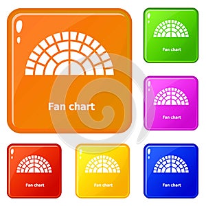 Fan chart icons set vector color