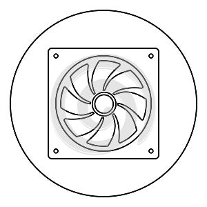 Fan for computer processor Cooler CPU cooling system Ventilator icon in circle round outline black color vector illustration flat