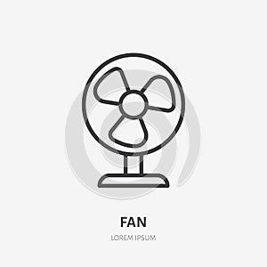 Fan conditioner flat line icon. Vector outline illustration of vintage propeller. Black color thin linear sign for small