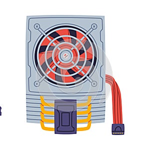 Fan-cooled Heat Sink as Personal Computer Accessory and Component for Repair Vector Illustration