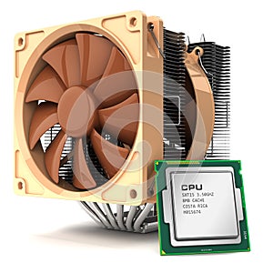 Fan cooler for PC and CPU chip processor and on white b