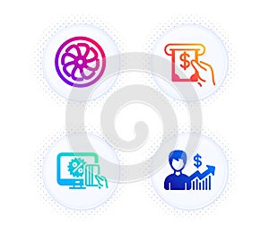 Fan engine, Atm service and Online shopping icons set. Business growth sign. Vector