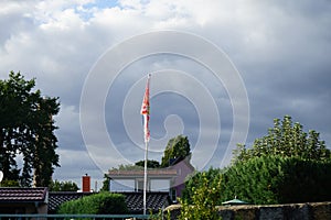 Fan flag of the sports club Union Berlin. Berlin, Germany