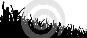 Fan happy people. Party disco concert sport. Cheerful crowd of people cheering applause. Silhouette vector