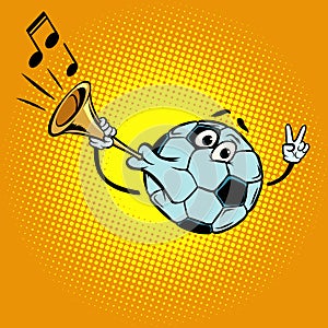 Fan horn, loud sound. Character soccer ball football