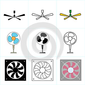 fan icon set vector. ceiling fan icon vector. Exhaust fan icon set. Ventilator symbol. Blower icon. web sign