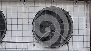 The fan of the industrial air conditioner rotates