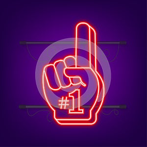 Fan logo hand with finger up. Hand up with number 1. Neon icon. Vector illustration