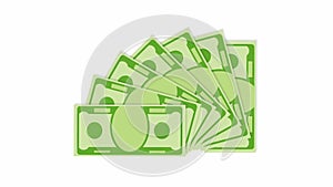 Fan of money animation on white background.