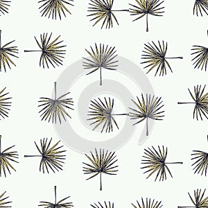 Fan palm leaves seamless pattern.Vintage tropical branch in engraving style