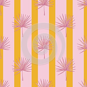 Fan palm leaves seamless pattern.Vintage tropical branch in engraving style