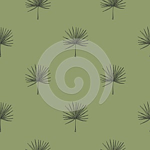 Fan palm leaves seamless pattern.Vintage tropical branch in engraving style