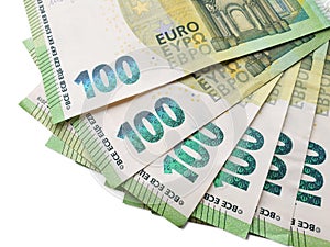 Fan paper money, banknotes of 100 euros. Isolated