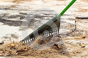 Fan rakes remove garbage, grass and fallen leaves.