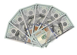 Fan of real hundred dollars banknotes png photo