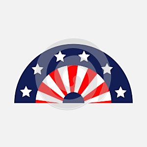 Fan shape American flag Stars and strips icon. Isolated. Red and blue color. White background. Holiday sign symbol. Flat design