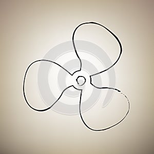 Fan sign. Vector. Brush drawed black icon at light brown background. Illustration.