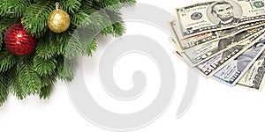 Fan us dollars money on Christmas isolated background