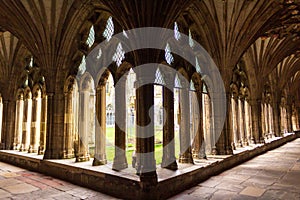 Fan vaulted Cloisters of Canterbury Cathedral Kent United Kingdom