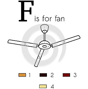 Fan. Vector alphabet letter F, coloring page