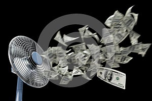 Fan and winding money concept background business composition on isolate black