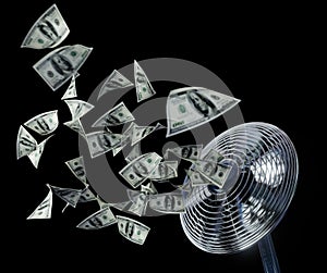 Fan and winding money concept background business composition on isolate black