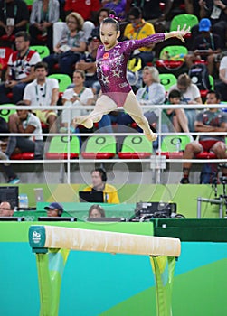 Fan Yilin of China competes during a balance beam event of women`s team final of Artistic Gymnastics at the 2016 Rio Olympic Games