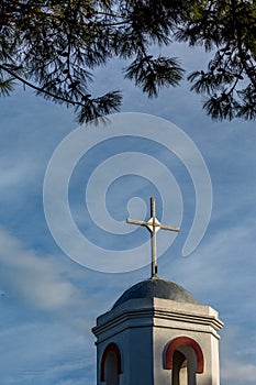 Fanari church cross view against blue sky