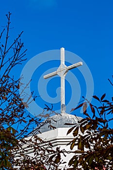 Fanari church cross view against blue sky