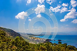 Fanatstic View on coast of Akamas National Forest Park of Cyprus in distance. O photo