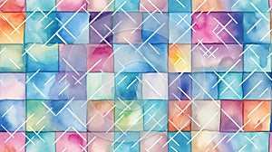 Fanciful Watercolor Geometric Squares Pattern photo