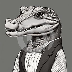 Fancy alligator. An alligator wearing elegant clothes