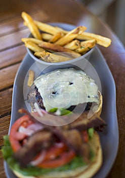 Fancy Bacon Cheeseburger and fries