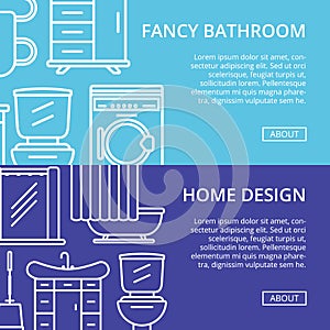 Fancy bathroom poster set in linear style