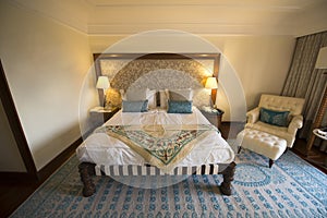Fancy Bed and Bedroom in Luxury Resort Hotel photo