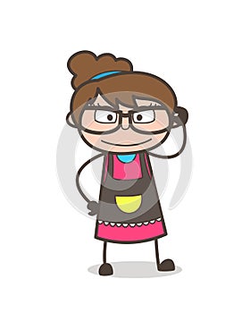 Fancy Big Eye Frame on Face - Beautician Girl Artist Cartoon Vector