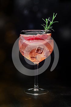 Fancy cocktail with fresh fruit. Gin and tonic drink with ice at a party