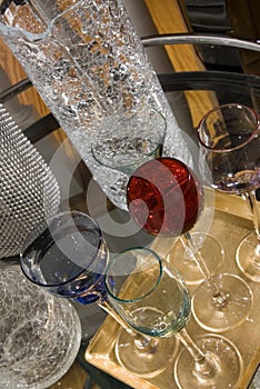 Fancy cocktail glasses and crackled glass photo