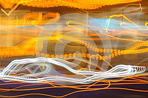 Fancy, colourful neon signs - abstract background with irregular   light lines. photo