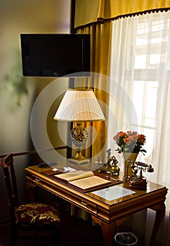 Fancy desk in hotel suite