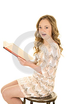 Fancy dress reading book shocked