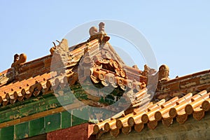 Fancy glazed tile roof in the Eastern Royal Tombs of the Qing Dy photo