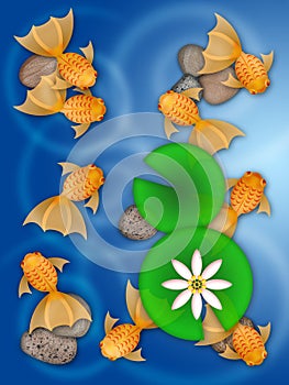 Fancy Goldfish Swimming in Pond Illustration