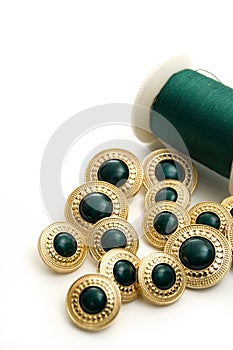 Fancy Green and Gold Sewing Buttons with Green Thread
