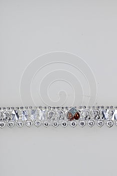 Fancy Heart shape Crystal pure silver anklet design for Women & Girls