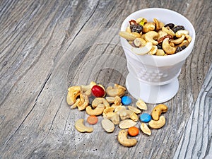 Fancy jar filled with nuts and candy